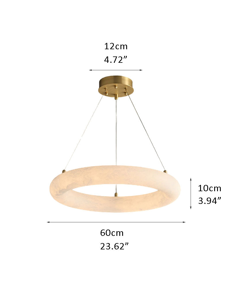 Alabaster Torus Double Ring LED Pendant Light by 3-color-temperature dimming with thickness 10cm