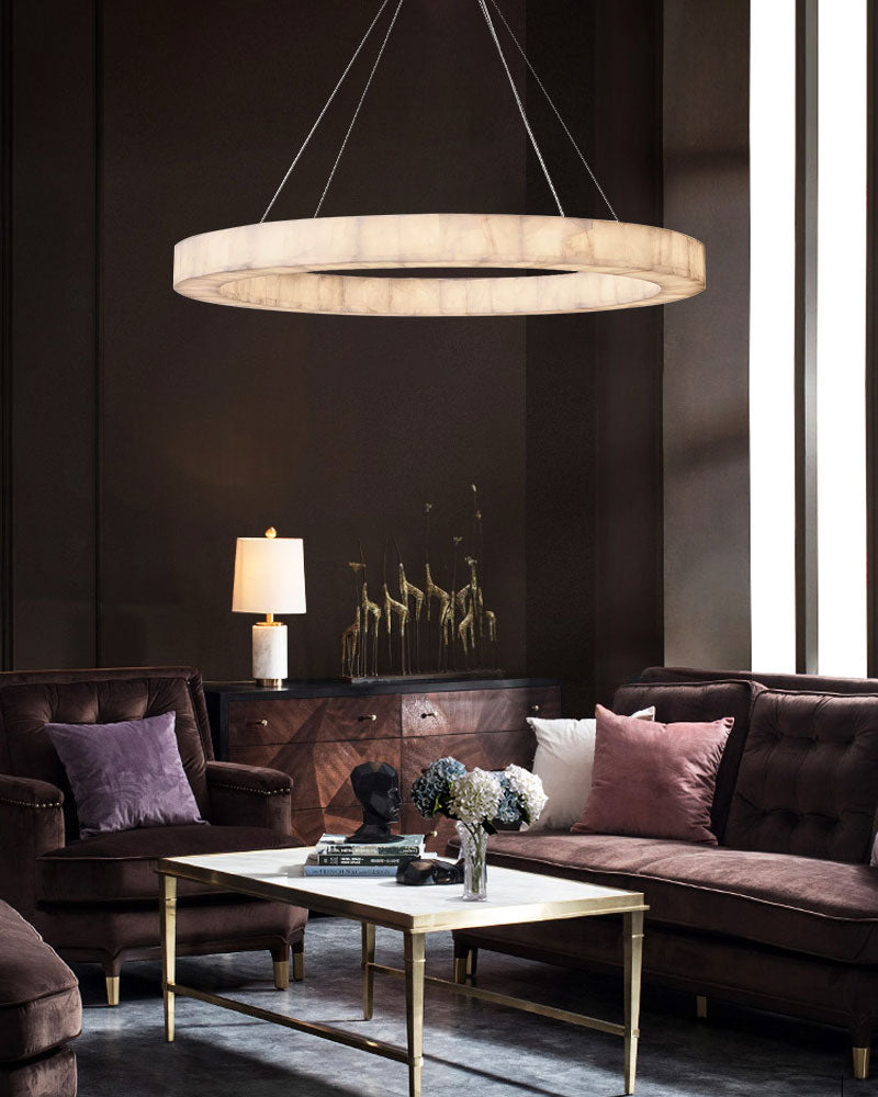 Single Ring Alabaster chandeliers in living room