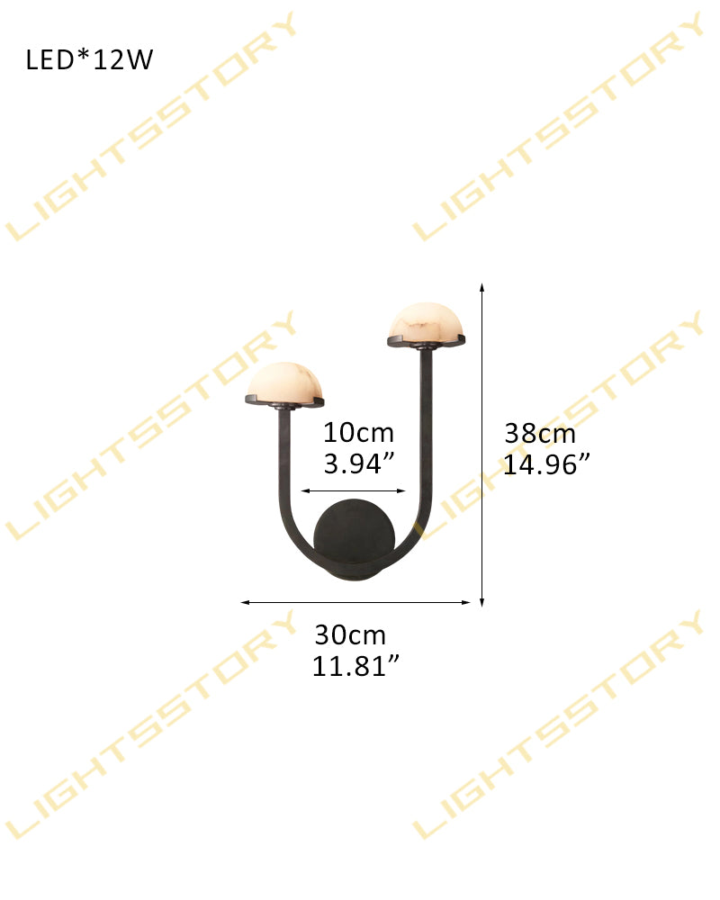 Warm Ambient Glow Brass/Black Pedra Double Wall Sconces with Alabaster Domes 2-light-D30*H38CM D11.81"*H14.96"-A Black Flush Mounted Wall Sconce Lamp
