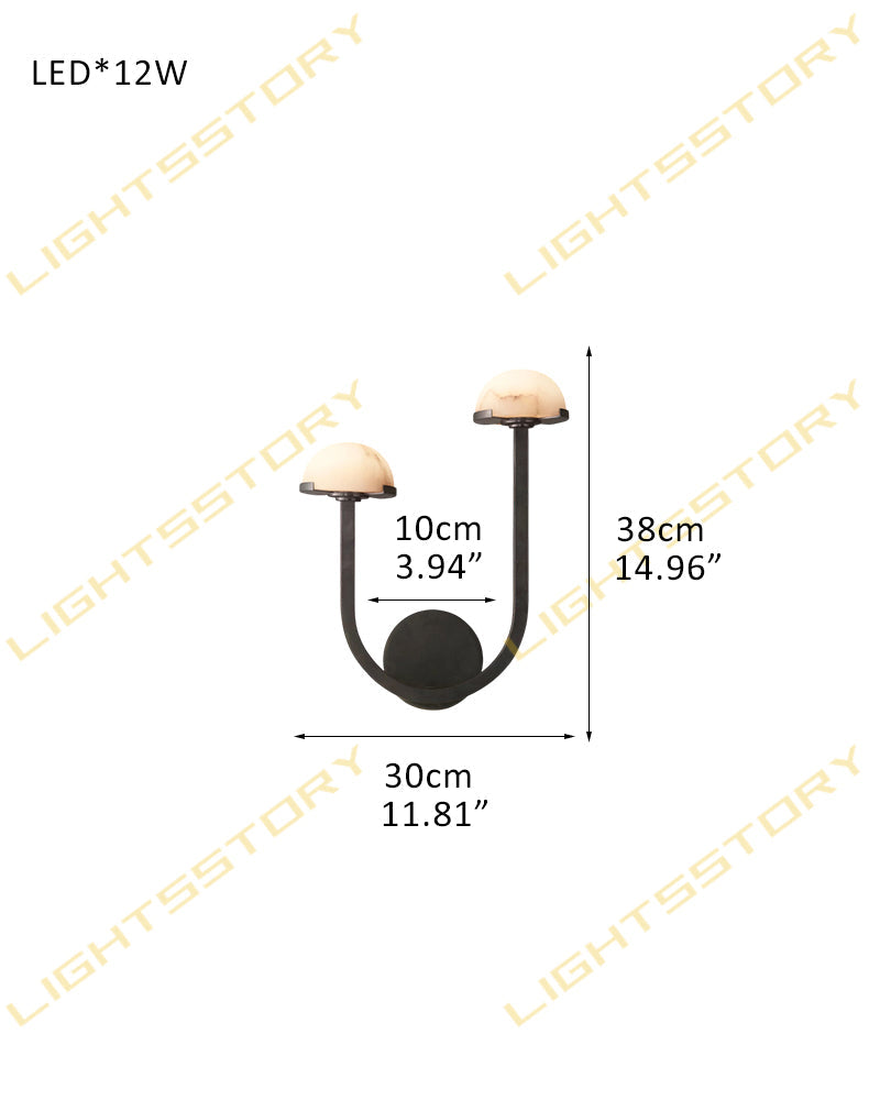 Comporta Series Geometric Wall Sconce | Sculptural Two-Tier Hand-Carved Natural Alabaster, Brass and Black finish for Living Rooms, Hallways, and Bedside Suites 2-light-D30*H38CM D11.81"*H14.96"-A Black Flush Mounted Wall Sconce Lamp