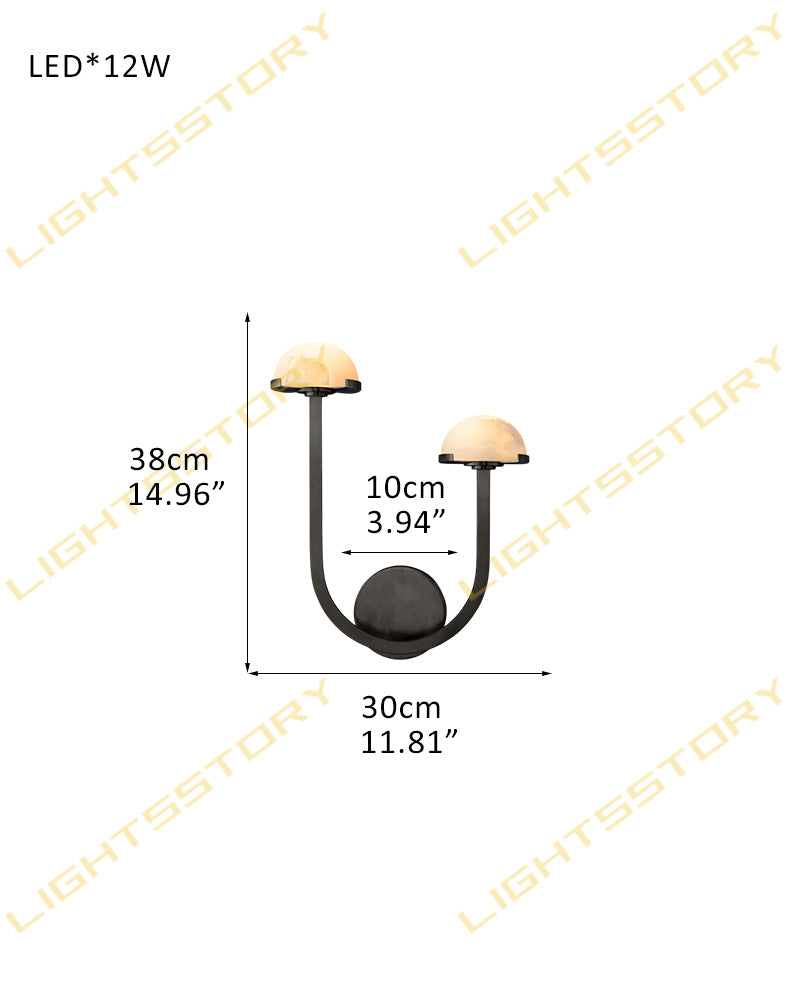 Comporta Series Geometric Wall Sconce | Sculptural Two-Tier Hand-Carved Natural Alabaster, Brass and Black finish for Living Rooms, Hallways, and Bedside Suites 2-light-D30*H38CM D11.81"*H14.96"-B Black Flush Mounted Wall Sconce Lamp