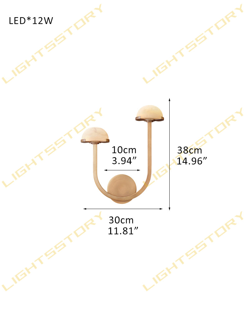 Warm Ambient Glow Brass/Black Pedra Double Wall Sconces with Alabaster Domes 2-light-D30*H38CM D11.81"*H14.96"-A Brass Flush Mounted Wall Sconce Lamp