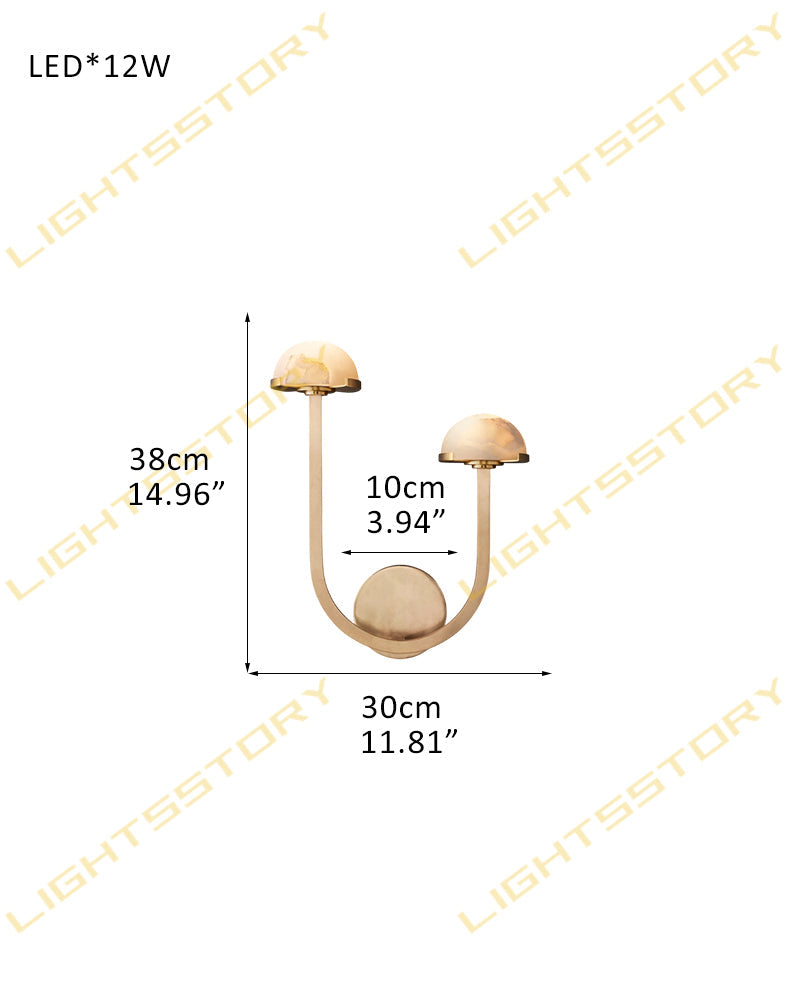 Comporta Series Geometric Wall Sconce | Sculptural Two-Tier Hand-Carved Natural Alabaster, Brass and Black finish for Living Rooms, Hallways, and Bedside Suites 2-light-D30*H38CM D11.81"*H14.96"-B Brass Flush Mounted Wall Sconce Lamp