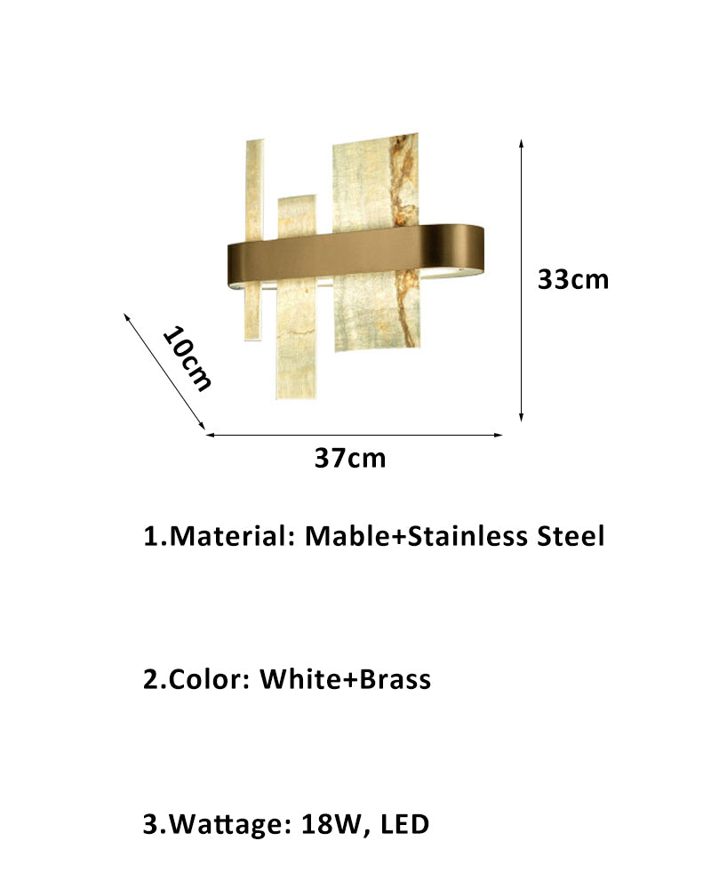 Dimensions of luxury marble slice wall lamp: 37cm wide, 10cm deep, 33cm high.