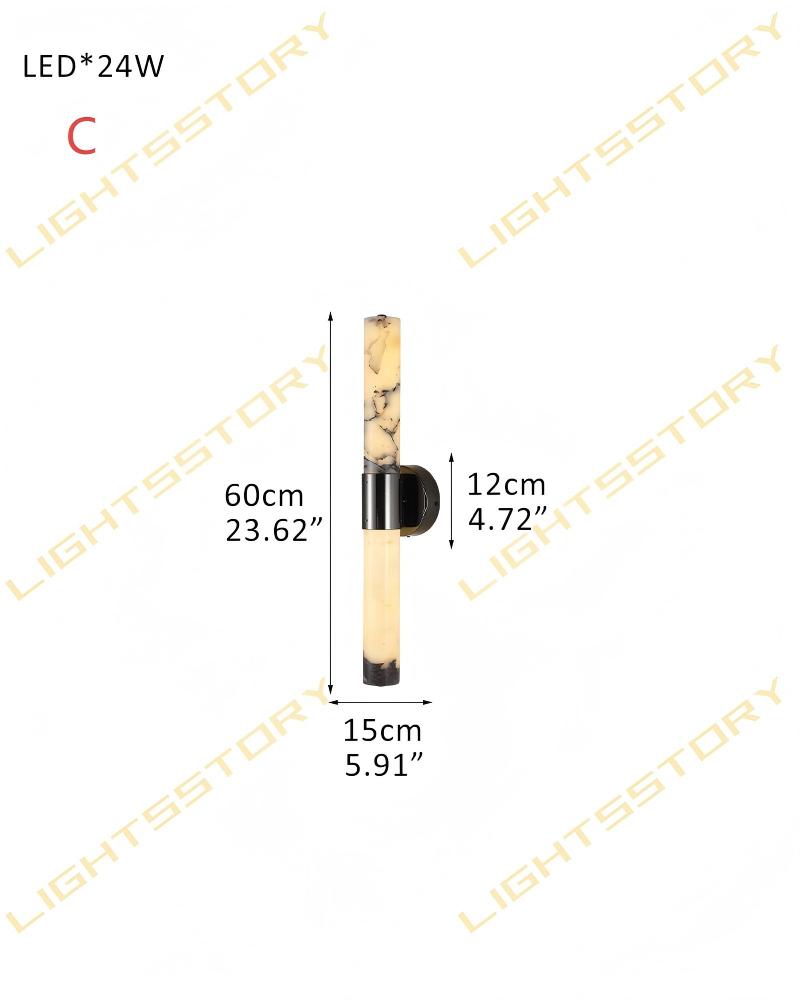 Adrian Frosted Black/Brass Metal LED Cylindrical Nature Texture Marble Wall Sconces D6*H60CM D2.36"*H23.62"-C Black + White Modern Art Design Wall Lamp