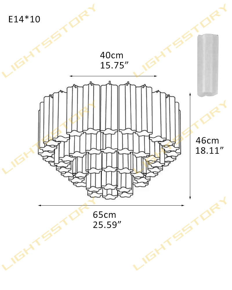 10 Lights Modern Tronchi Semi-Flush Ceiling Lamps with Venetian Colorful Glass Shade 10 light-D65*H46CM D25.59"*H18.11"(42 tubes) Brass + White Glass Flush Mounted Ceiling Lamp