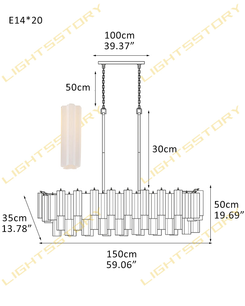 Art Unique Linear Large Murano Layered Glass Tubes Chandelier Aged Brass/Black Metal Frame