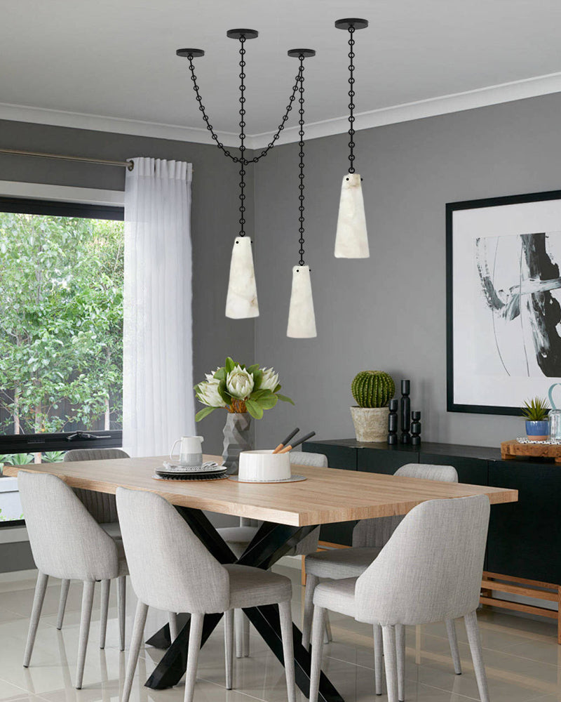 LightsStory Series Geometric Chandelier | Double Pendant Clustered Silhouette Translucent Natural Alabaster and Brass, Premium Brass and Black finish for Modern Dining Rooms and Kitchen Islands Vintage Simple Pendant Lamp