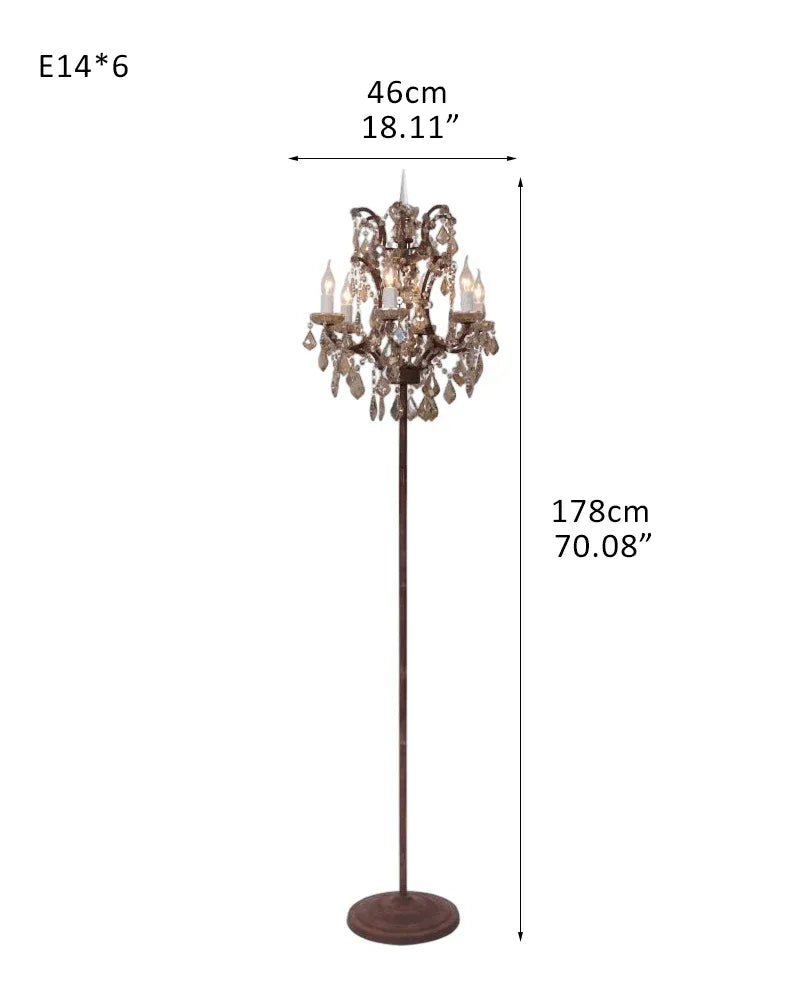 LightsStory Series Prismatic Floor Lamp | Cut Crystal Candelabra Intricate cut crystal and raw metal frame with deep brown fabric shade, Gold and Chrome contrast finish for Living rooms, bedrooms, and entryways D46*H178CM D18.11"*H70.08" Rust Base + Clear Crystal American standing floor lamp