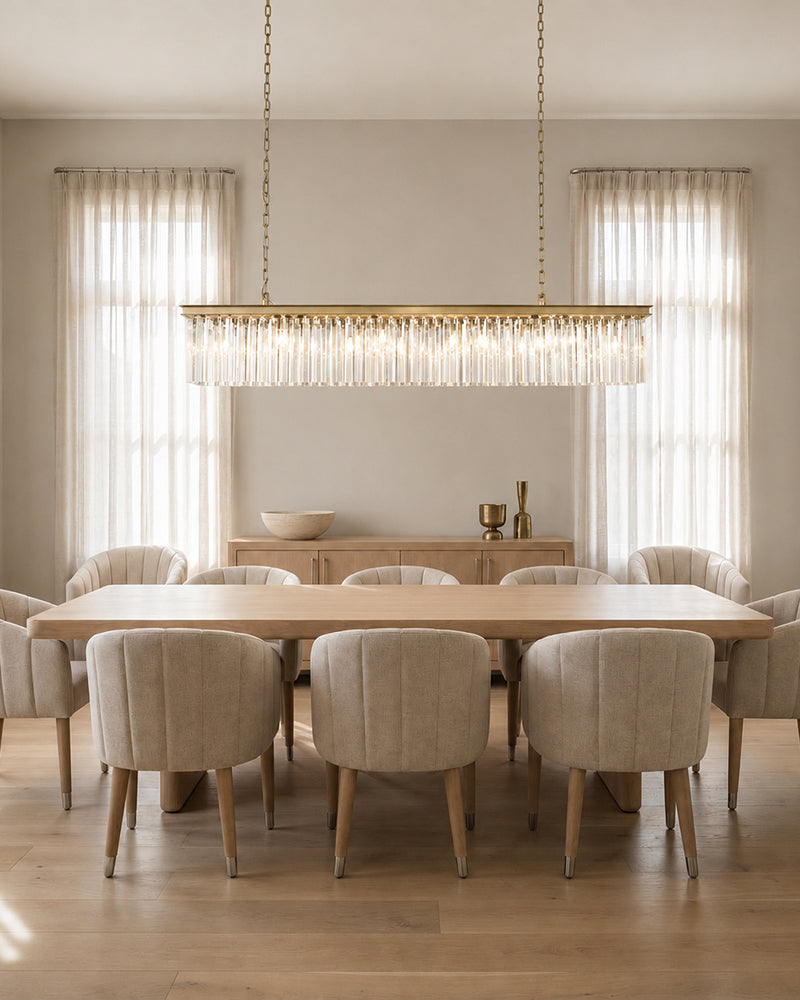Deauville K9 Crystal Multi Tiered Crystal Prism Rod Linear Chandelier - K9 Crystal, Lux Gold Trim - Kitchen Islands & Dining Rooms