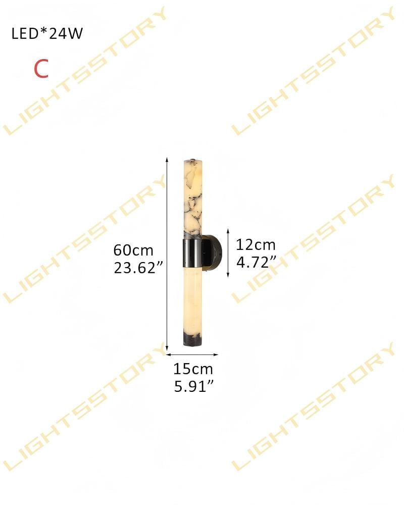 Adrian Series Geometric Wall Sconce | Cylindrical Nature Texture Natural black marble with unique veining and brass metal, Frosted Black and Brass finish for Bedrooms, living rooms, and hallways D6*H60CM D2.36"*H23.62"-C Black + White Modern Art Design Wall Lamp