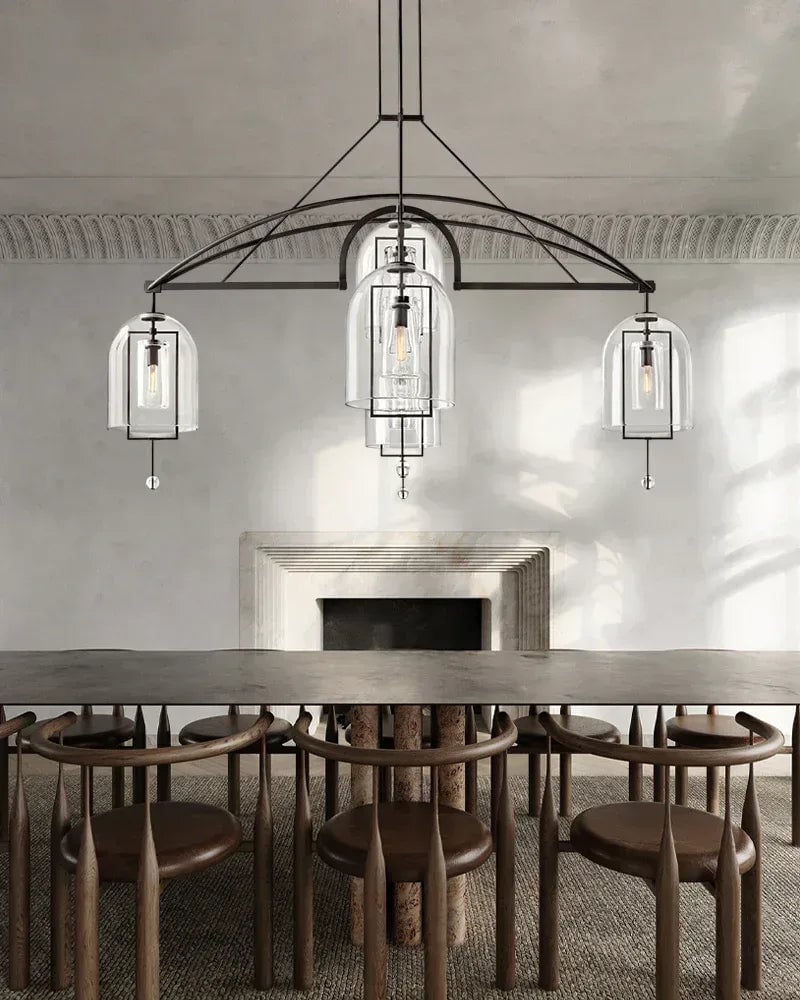 Amalfi Series Architectural Chandelier | Sculptural Orb Hand-Blown Glass and Brass Hardware, Premium Brass finish for Modern Dining Rooms and Entryways American Vintage chandelier lamp