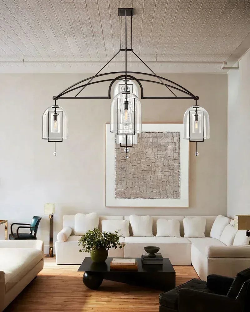 Amalfi Series Architectural Chandelier | Sculptural Orb Hand-Blown Glass and Brass Hardware, Premium Brass finish for Modern Dining Rooms and Entryways American Vintage chandelier lamp