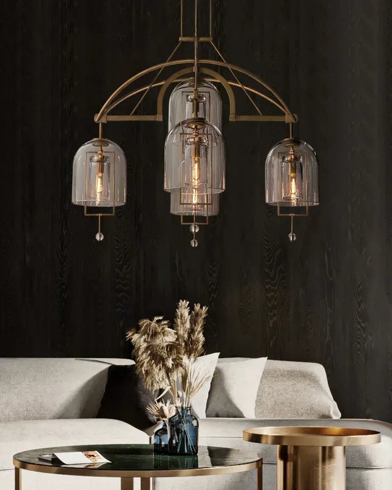Amalfi Series Architectural Chandelier | Sculptural Orb Hand-Blown Glass and Brass Hardware, Premium Brass finish for Modern Dining Rooms and Entryways American Vintage chandelier lamp