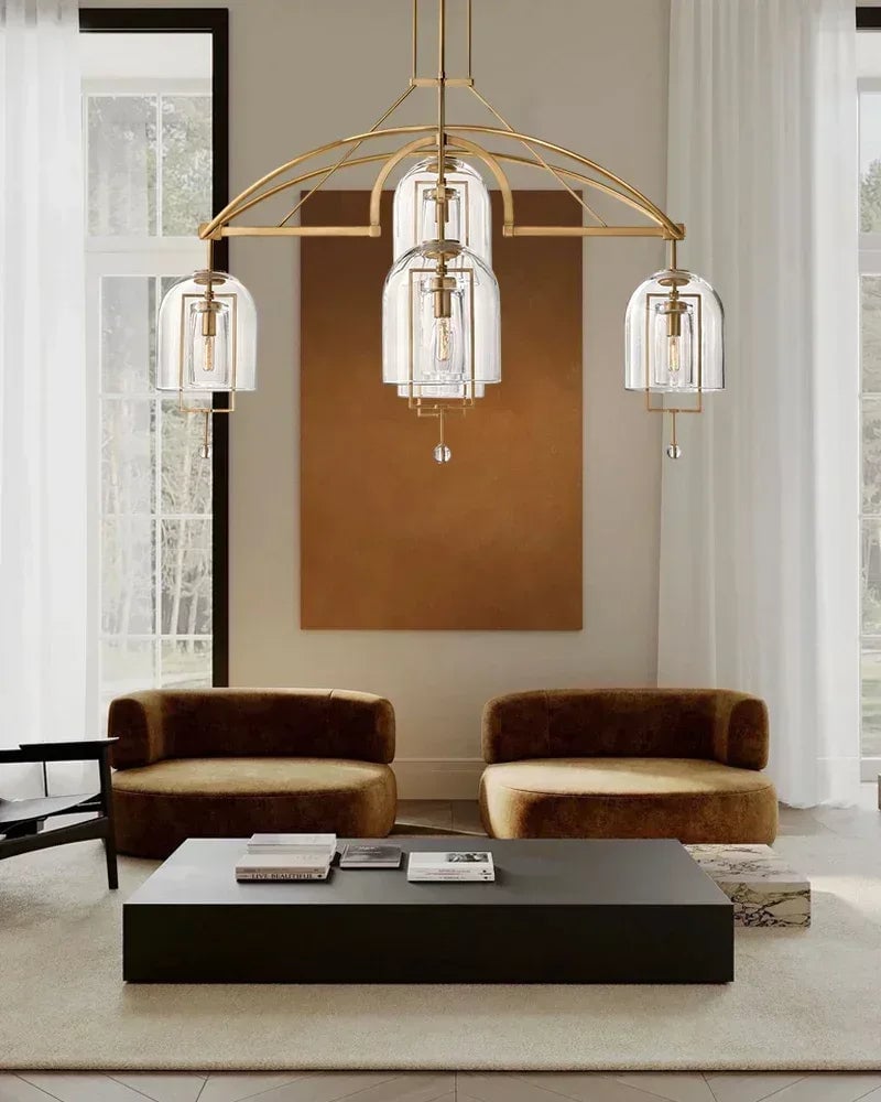 Amalfi Series Architectural Chandelier | Sculptural Orb Hand-Blown Glass and Brass Hardware, Premium Brass finish for Modern Dining Rooms and Entryways American Vintage chandelier lamp