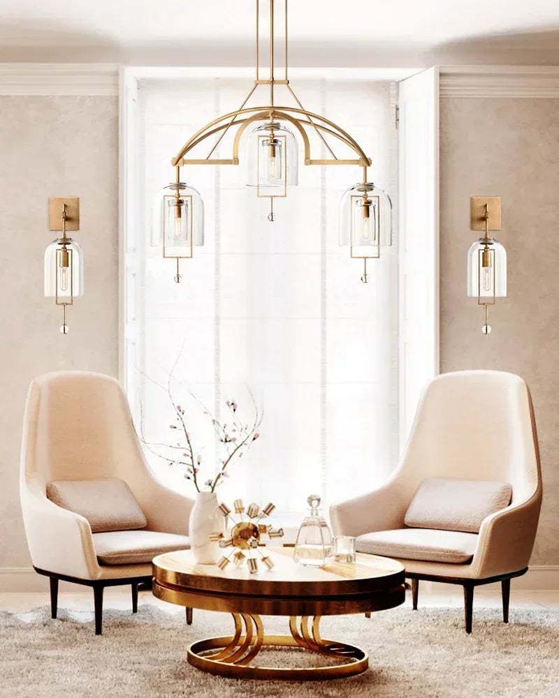 Amalfi Series Architectural Chandelier | Sculptural Orb Hand-Blown Glass and Brass Hardware, Premium Brass finish for Modern Dining Rooms and Entryways American Vintage chandelier lamp
