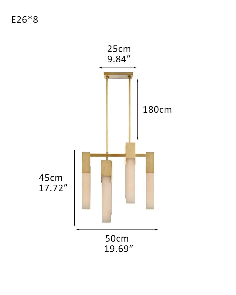 Annecy Series Geometric Chandelier | Square Carved premium vein-rich natural alabaster, Antique Burnished Brass, Black, and Silver for Modern Dining Rooms and Living Spaces 8-light-D50*H45CM D19.69"*H17.72" Brass American chandelier