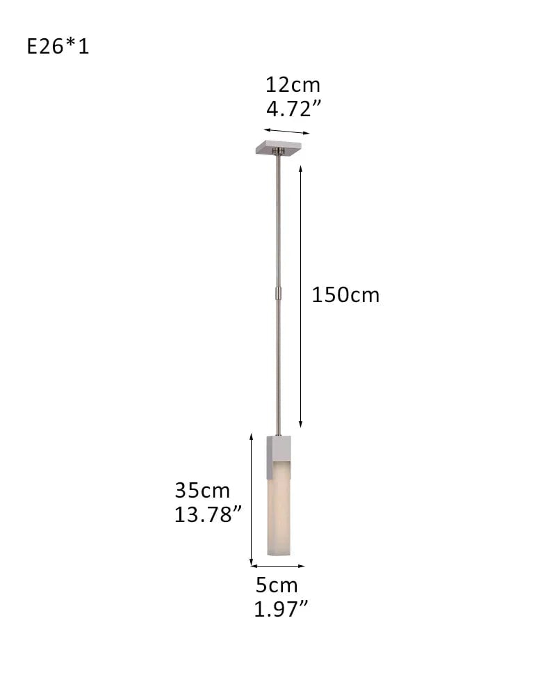 Annecy Series Geometric Chandelier | Square Carved premium vein-rich natural alabaster, Antique Burnished Brass, Black, and Silver for Modern Dining Rooms and Living Spaces 1-light-D5*H35CM D1.97"*H13.78" Silver American chandelier