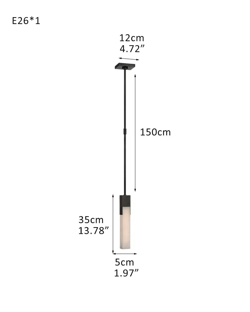 Annecy Series Geometric Chandelier | Square Carved premium vein-rich natural alabaster, Antique Burnished Brass, Black, and Silver for Modern Dining Rooms and Living Spaces 1-light-D5*H35CM D1.97"*H13.78" Black American chandelier