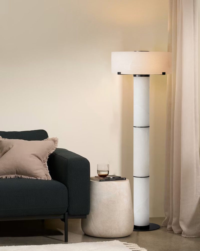 Ascot Series Prismatic Floor Lamp | Monolithic Alabaster Column Carved Natural Alabaster and Polished Nickel Steel, Polished Nickel finish for Grand entryways, dining rooms, and contemporary living spaces Modern Art Design Floor Lamp