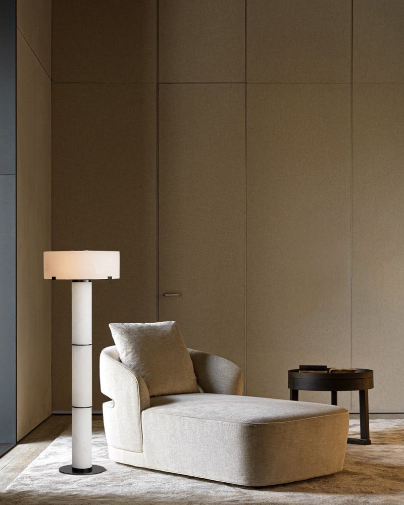 Ascot Series Prismatic Floor Lamp | Monolithic Alabaster Column Carved Natural Alabaster and Polished Nickel Steel, Polished Nickel finish for Grand entryways, dining rooms, and contemporary living spaces Modern Art Design Floor Lamp