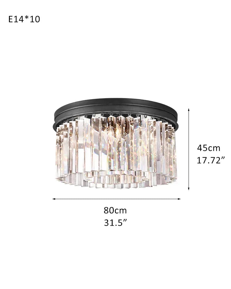 Aurelia Series Prismatic Drum Chandelier | Triple Tier K9 Crystal Pure K9 crystal strips, Premium Gold finish for Grand Foyers and Dining Rooms 2-Tier-D80*H45CM D31.5“*H17.72" Black Flush Mounted Ceiling Lamp