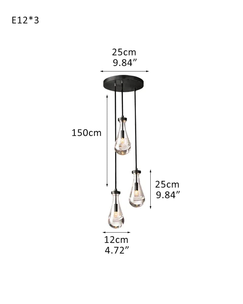 Aveline Series Cascading Chandelier | Linear Floating Raindrop Exquisite Blown Glass and Metal, Premium Metal for Dining Rooms and Kitchen Islands 3-light-D12*H25CM D4.7"*H9.8" Black American chandelier