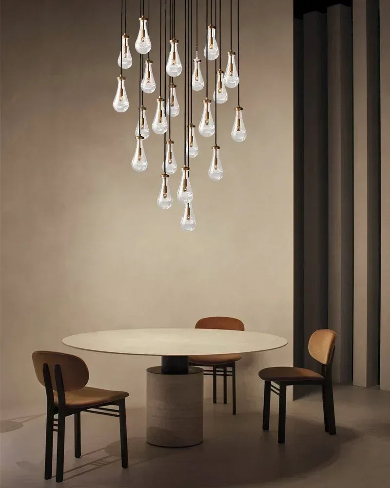 Aveline Series Cascading Cluster Pendant Chandelier | Rainfall Cluster Hand-Blown Glass Raindrops, Vintage Brass for Dining Rooms and Grand Foyers American chandelier