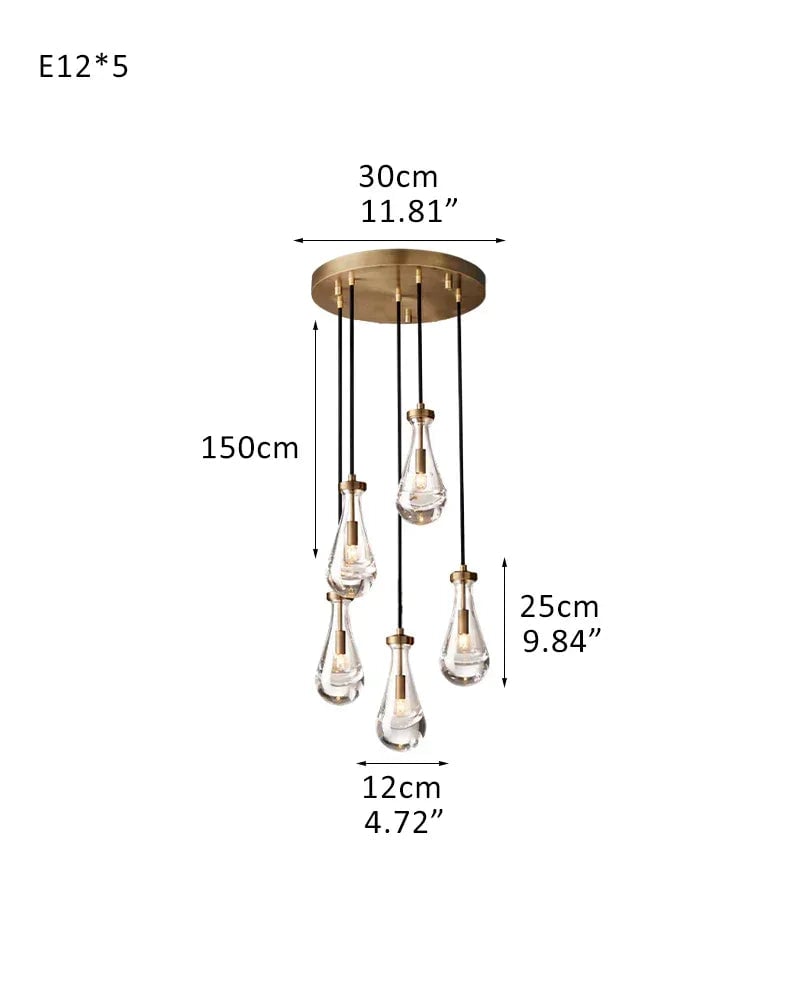 Aveline Series Ethereal Chandelier | Floating Raindrop Hand-Blown Glass and Durable Metal, Premium Metal for Luxury Home Interiors 5-light-D12*H25CM D4.7"*H9.8" Brass American chandelier