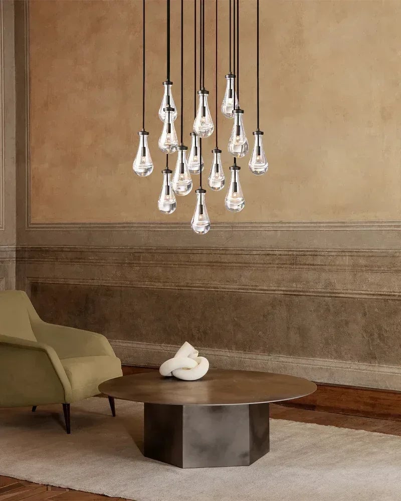 Aveline Series Refractive Chandelier | Round Raindrop Blown Glass and Durable Metal, Black finish for Living Rooms American chandelier