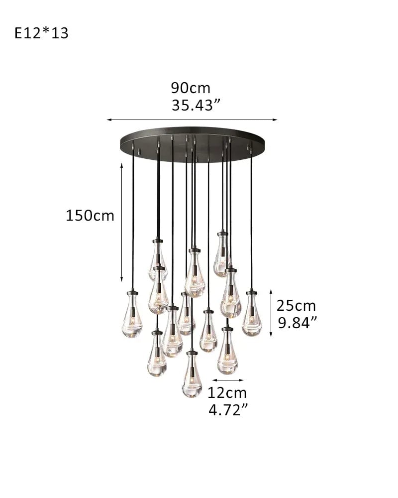 Aveline Series Refractive Chandelier | Round Raindrop Blown Glass and Durable Metal, Black finish for Living Rooms 13-light-D12*H25CM D4.7"*H9.8" Black American chandelier