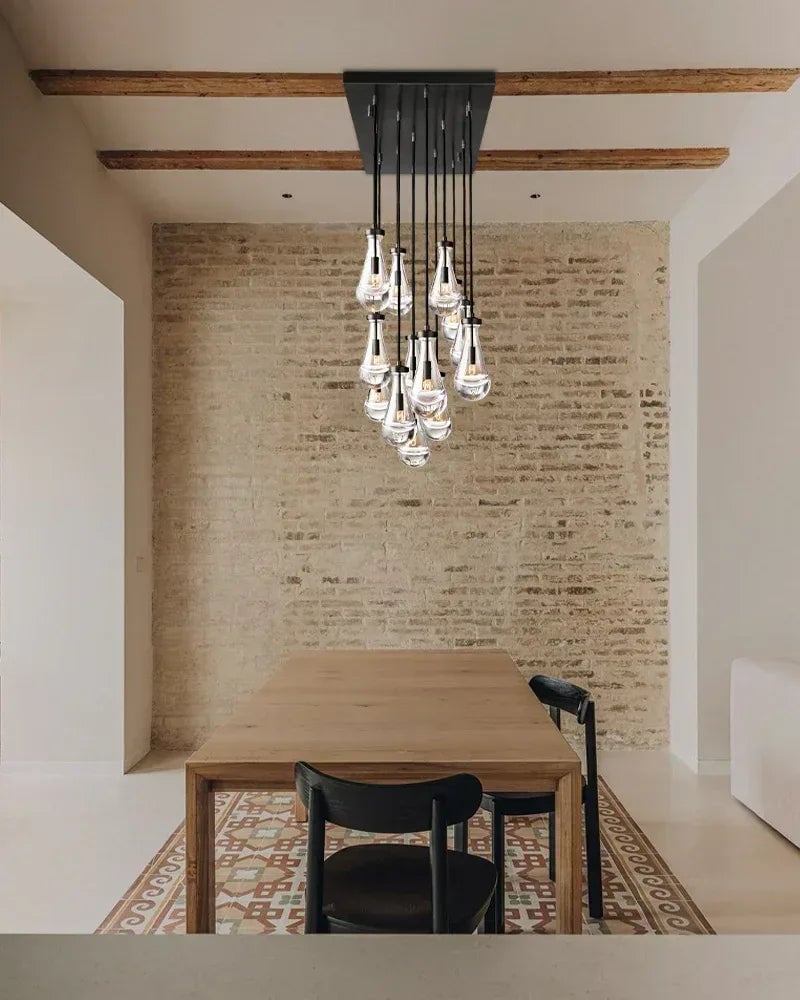 Aveline Series Refractive Chandelier | Round Raindrop Blown Glass and Durable Metal, Black finish for Living Rooms American chandelier
