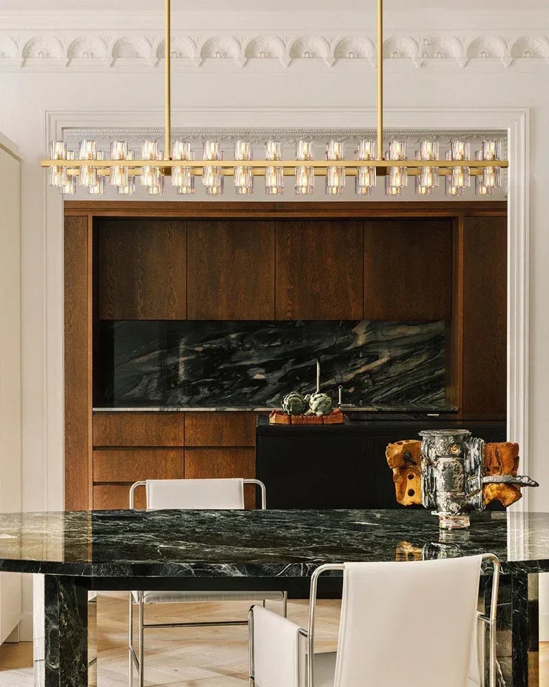 Biarritz Series Geometric Chandelier | Rectangular Wagon Wheel Superior K9 crystal shades and robust solid copper frame, Lacquered Brass and Black finish for Living rooms, dining areas, hotels, and banquet halls American chandelier