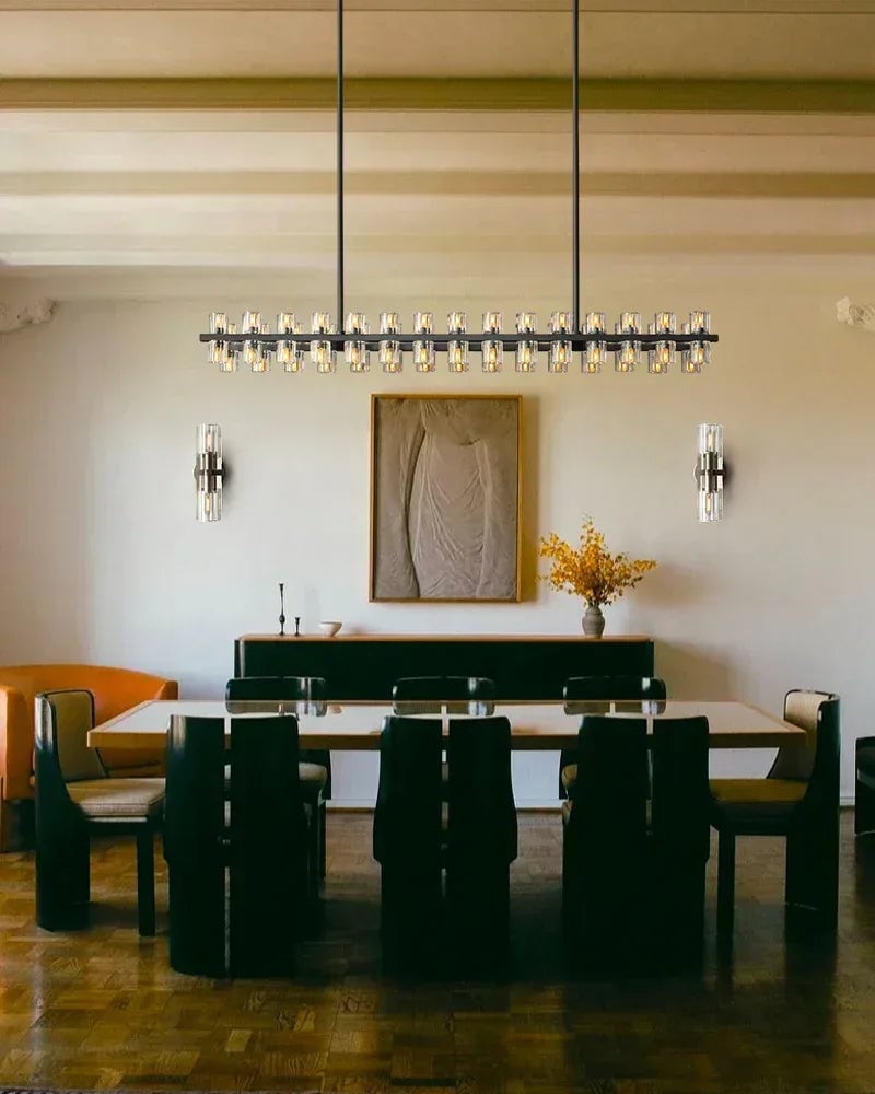 Biarritz Series Geometric Chandelier | Rectangular Wagon Wheel Superior K9 crystal shades and robust solid copper frame, Lacquered Brass and Black finish for Living rooms, dining areas, hotels, and banquet halls American chandelier