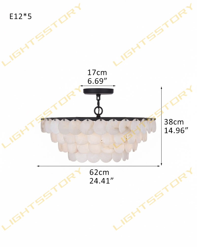 Cascada Alabaster Disc Multi Tiered Ceiling Light - Natural Spanish Alabaster, Semi Flush Mount, Lux Gold Trim - Living Rooms, Bedrooms & Dining Rooms