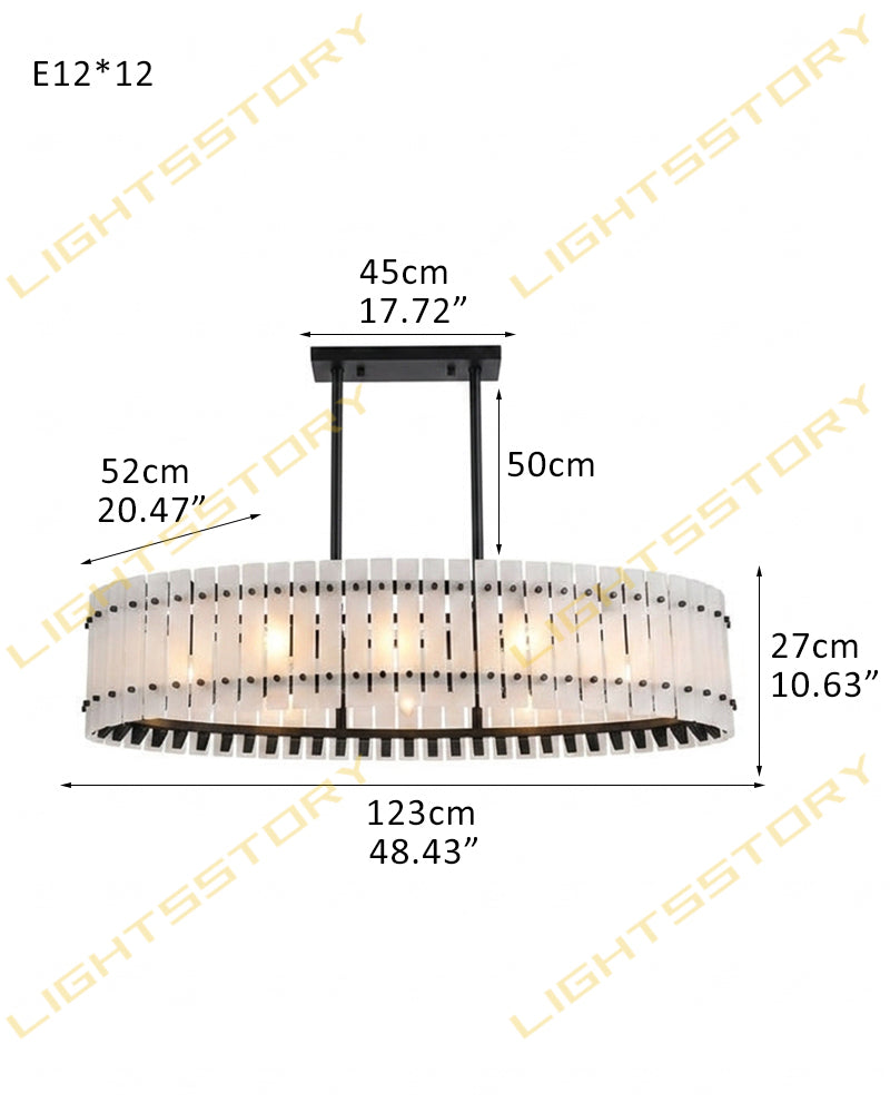 Burton Alabaster Gold Studded Panel Linear Oval Pendant Light - Natural Spanish Alabaster Panels, Lux Gold Trim - Kitchen Islands & Dining Rooms