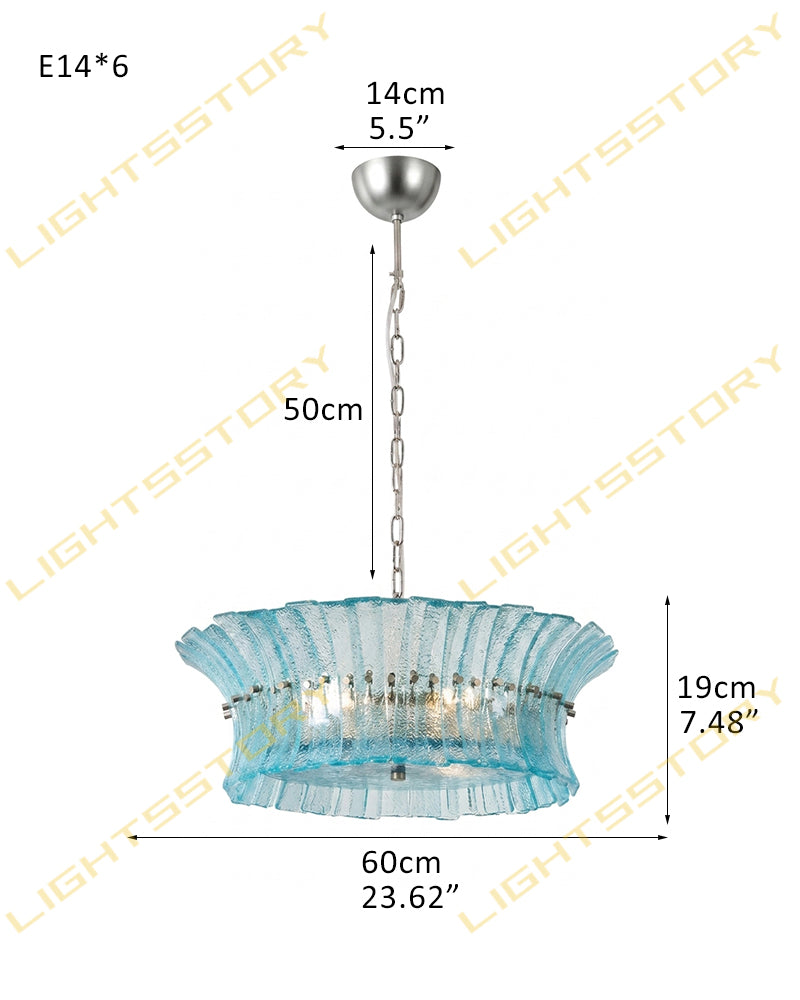 Ghiaccio Glass Atlantic Blue Prism Multi Tiered Waterfall Chandelier - Heritage Brass Trim - Living Room & Dining Room