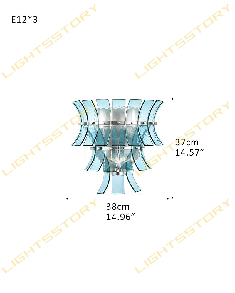 Ghiaccio Glass Azure Blue Cascade Wall Light Sconce - Heritage Brass, Semi Flush Mount - Hallways, Bedrooms & Living Rooms