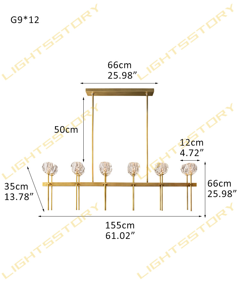 Modern Double Layer Crystal Pendant Lighting with Adjustable Cord for Dining room 12 light-W155*D35*H66CM W61"*D14"*H26" Brass+Clear Crystal Modern Pendant lamp