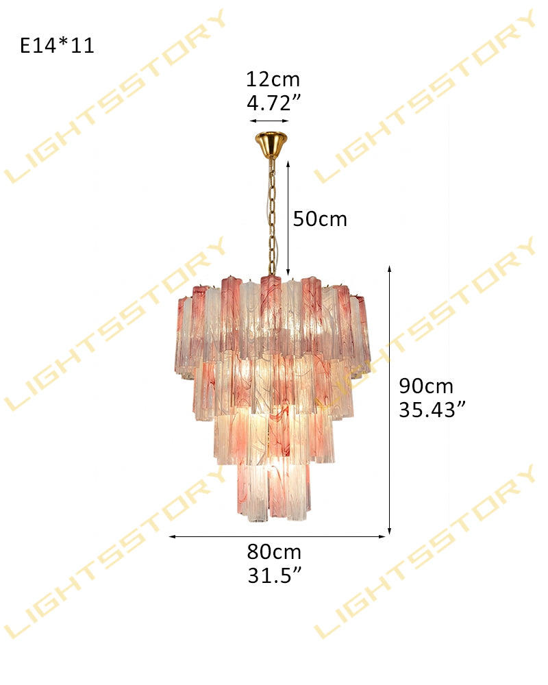 Cortina Murano Glass Ethereal Pink Multi Tier Cascade Chandelier - Hand Blown Glass, Lux Gold Trim - Living Rooms & Dining Rooms