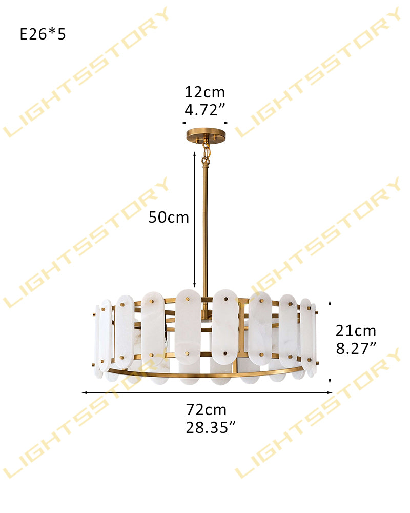 Brass-trimmed oval alabaster pendant light, 72 cm wide and 21 cm high