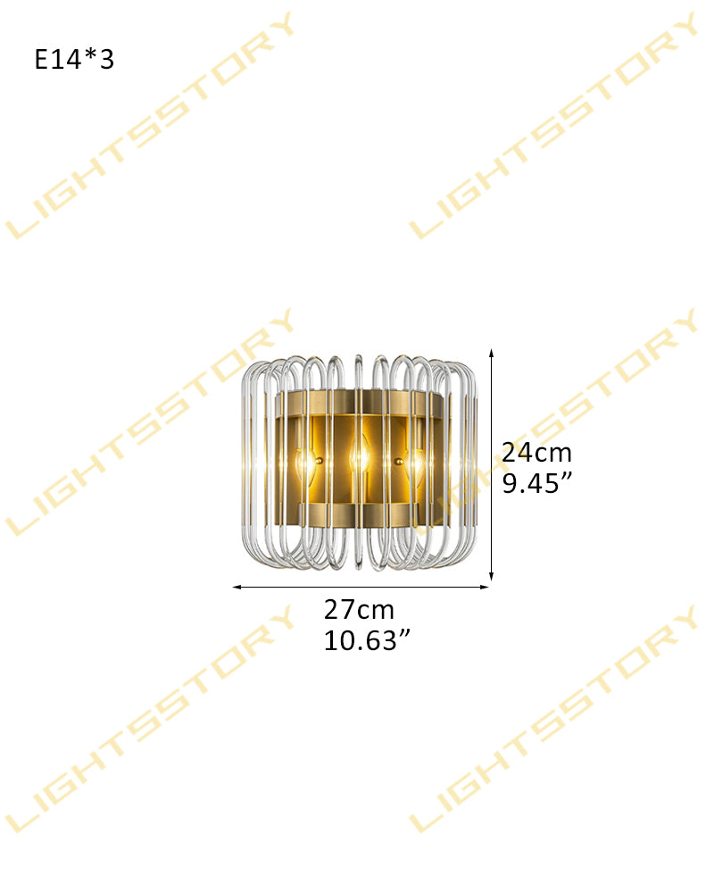 Solstice Aura Fluted Glass Wall Light Sconce - Flush Mount, Lux Gold Trim - Living & Dining Rooms, Bedrooms, Bathrooms & Hallways