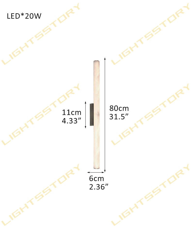 Capri Series Geometric Wall Sconce | Cylindrical Linear Hand-carved Natural Marble, Brass and Black Metal for Hallways, Dining Areas, and Living Spaces D6*H80CM D2.36"*H31.5" Black + White Flush Mounted Wall Sconce Lamp