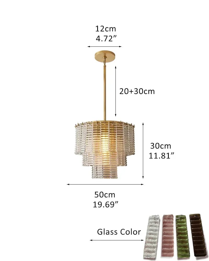 Cassis Series Geometric Chandelier | Multi-Tier Ridged Glass Sculpted Ridged Glass Ribbons, Polished Metal Frame for Grand Foyers and Dining Rooms 3-Tier-R50*H30CM R19.69“*H11.81" Clear + Gold American chandelier