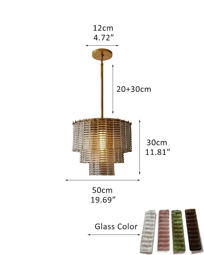 Cassis Series Geometric Chandelier | Multi-Tier Ridged Glass Sculpted Ridged Glass Ribbons, Polished Metal Frame for Grand Foyers and Dining Rooms 3-Tier-R50*H30CM R19.69“*H11.81" Smoky + Gold American chandelier