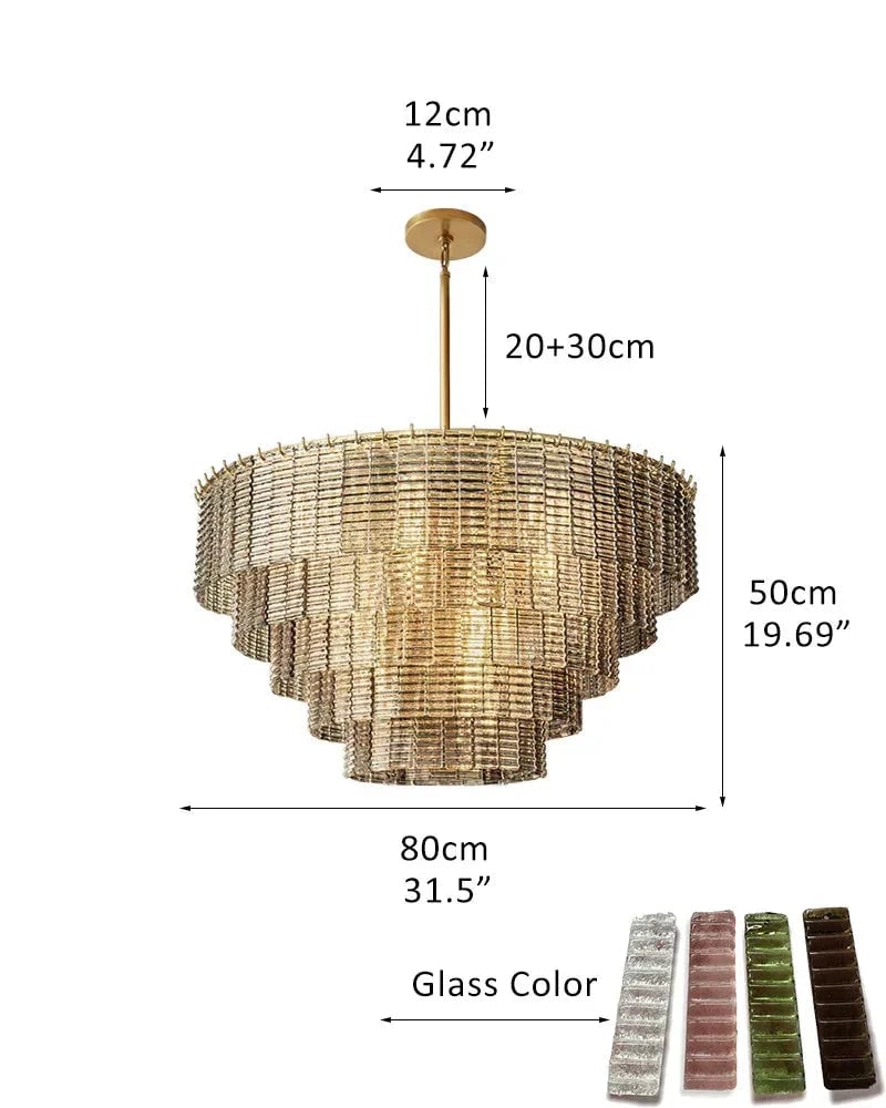 Cassis Series Geometric Chandelier | Multi-Tier Ridged Glass Sculpted Ridged Glass Ribbons, Polished Metal Frame for Grand Foyers and Dining Rooms 5-Tier-R80*H50CM R31.5“*H19.69" Smoky + Gold American chandelier