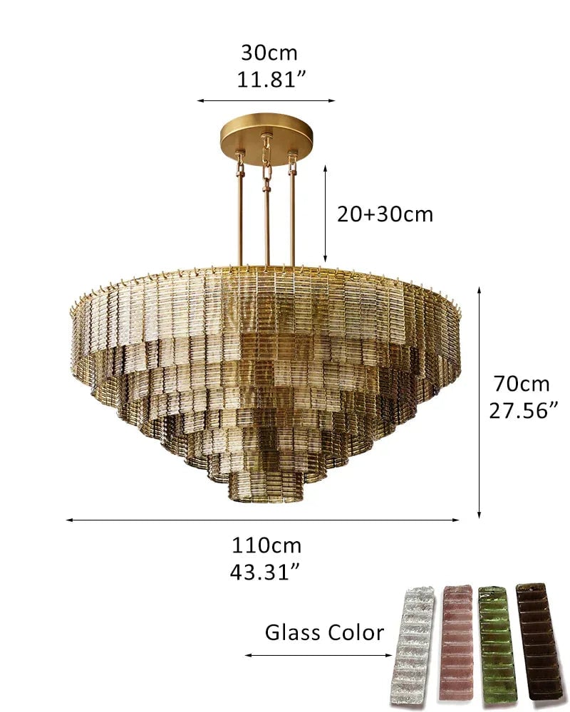 Cassis Series Geometric Chandelier | Multi-Tier Ridged Glass Sculpted Ridged Glass Ribbons, Polished Metal Frame for Grand Foyers and Dining Rooms 8-Tier-R110*H70CM R43.31“*H27.56" Smoky + Gold American chandelier