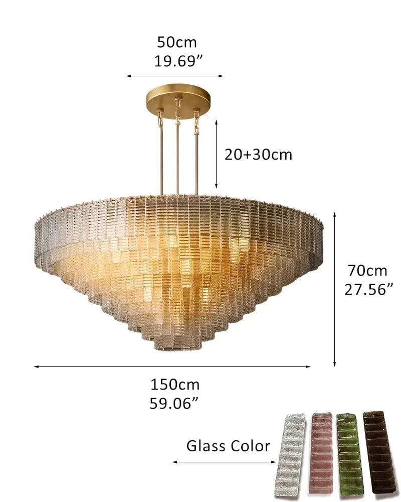 Cassis Series Geometric Chandelier | Multi-Tier Ridged Glass Sculpted Ridged Glass Ribbons, Polished Metal Frame for Grand Foyers and Dining Rooms 10-Tier-R150*H70CM R59.06“*H27.56" Clear + Gold American chandelier