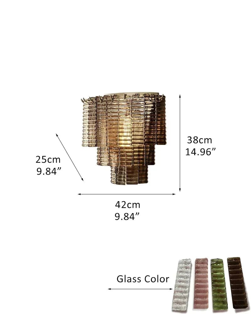 Cassis Series Geometric Wall Sconce | Triple Tier Hand-cast Venetian textured glass, Modernist geometric finish for Dining rooms, entryways, and open-concept areas 3-tier-L42*W25*H38CM L16.54“*W9.84"*H14.96" Smoky + Gold Flush Mounted Wall Sconce Lamp