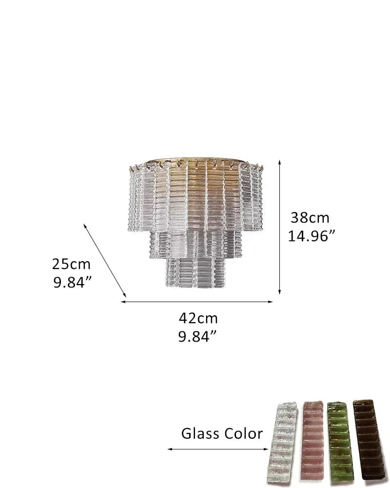 Cassis Series Geometric Wall Sconce | Triple Tier Hand-cast Venetian textured glass, Modernist geometric finish for Dining rooms, entryways, and open-concept areas 3-tier-L42*W25*H38CM L16.54“*W9.84"*H14.96" Clear + Gold Flush Mounted Wall Sconce Lamp